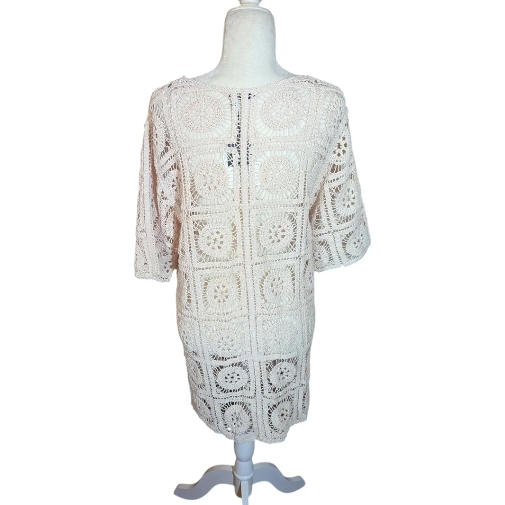 New Crochet Cardigan Natural Cream long Tie Front Festival NWT Sz S/M